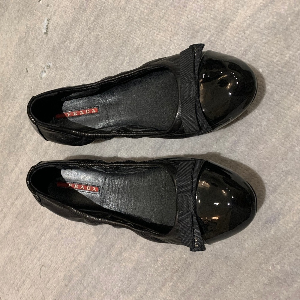 PRADA Black Leather Ballet Flats